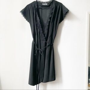 Mango lace trim black Wrap dress